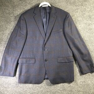 Joseph Abboud Angelico 100's Blazer Jacket Men's 46R Blue Windowpane Plaid Wool